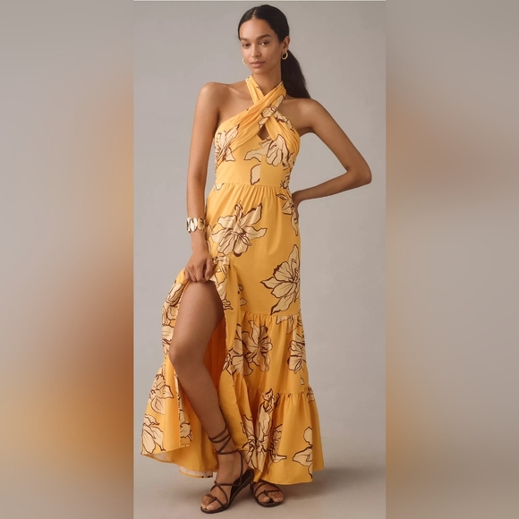 Anthropologie Hutch Floral Halter Maxi Dress